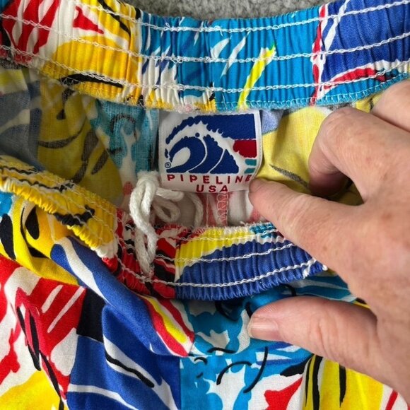 Pipeline USA‎ Mens M 32/34 Vintage Surf Trunks Board Shorts Floral USA 90s - Picture 5 of 7